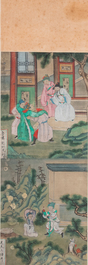 Chinese school, ink and color on canvas: 'Four narrative scenes', 19th C.